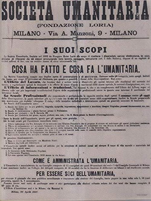 La Società Umanitaria Fondazione P.M. Loria Milano 1893-1963 Riccardo Bauer So