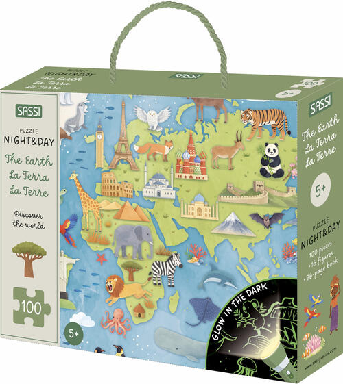 Dinosaurs-I Dinosauri-Les Dinosaures. Discover The World. Puzzle Night & Day.
