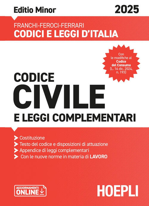 Codice Civile E Leggi Complementari 2025. Ediz. Minor. Con Aggiornamenti Onlin