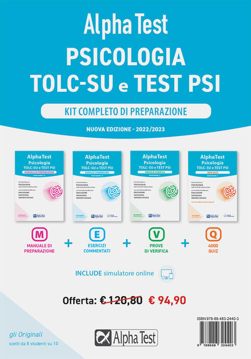 Alpha Test. Psicologia. Tolc. Kit Completo Di Preparazione Paola Borgonovo Alp