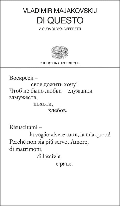 Di Questo. Testo Originale A Fronte Vladimir Majakovskij Einaudi 2025