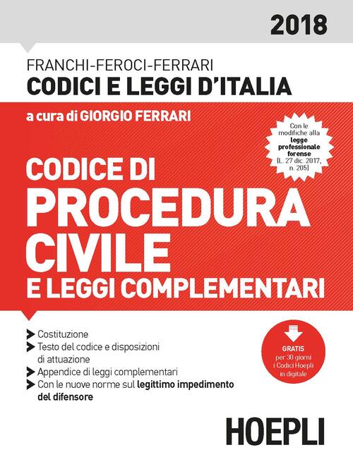 Codice Di Procedura Civile E Leggi Complementari 2018 Luigi Franchi Hoepli 201