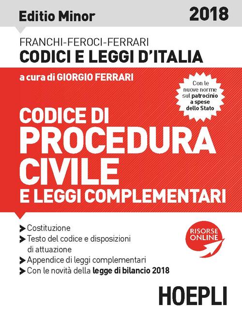 Codice Di Procedura Civile 2018. Ediz. Minore Luigi Franchi, Virgilio Feroci H