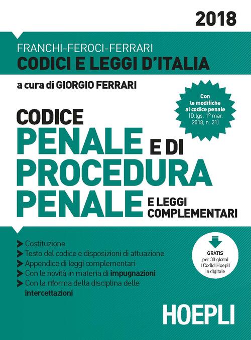Codice Penale E Di Procedura Penale E Leggi Complementari 2018 Luigi Franchi H