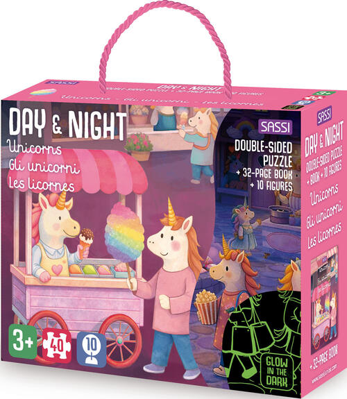 Unicorns-Gli Unicorni-Les Licornes. Puzzle Day & Night. Ediz. Multilingue. Con