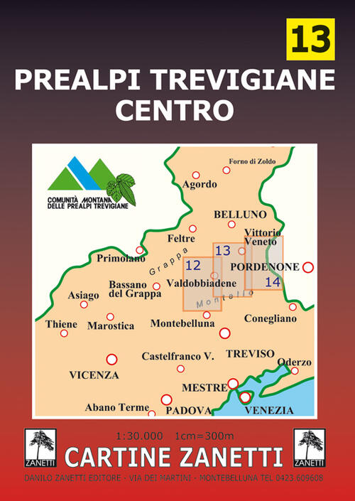 Prealpi Trevigiane Centro 1:30.000. Ediz. Illustrata Danilo Zanetti Editore 20