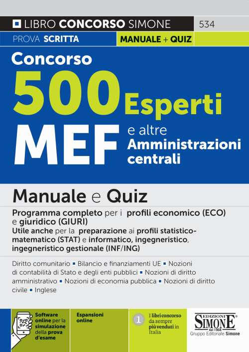 Concorso 500 Esperti Mef E Altre Amministrazioni Centrali. Manuale E Quiz. Pro